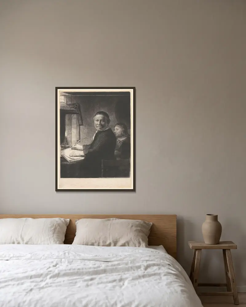 Lieven Willemsz van Coppenol, Writing Master av Rembrandt van Rijn inramad på en vägg