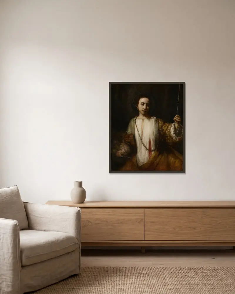 Lucretia, 1666 von Rembrandt van Rijn gerahmt an einer Wand