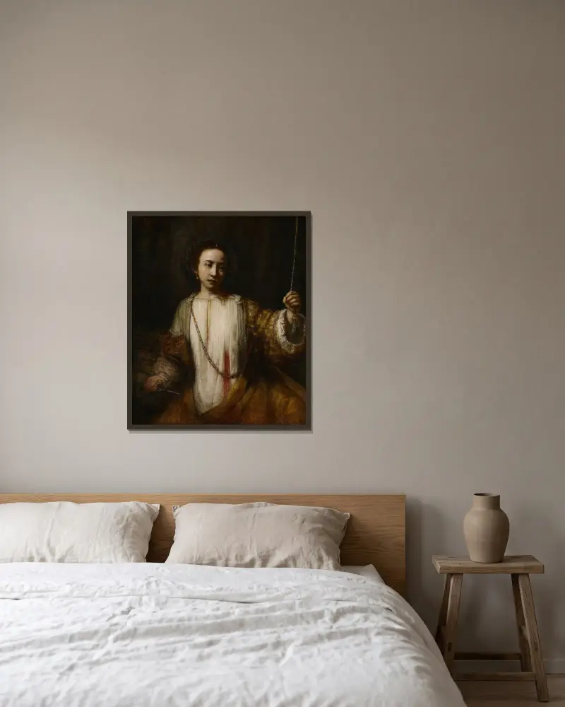 Lucretia, 1666 von Rembrandt van Rijn gerahmt an einer Wand