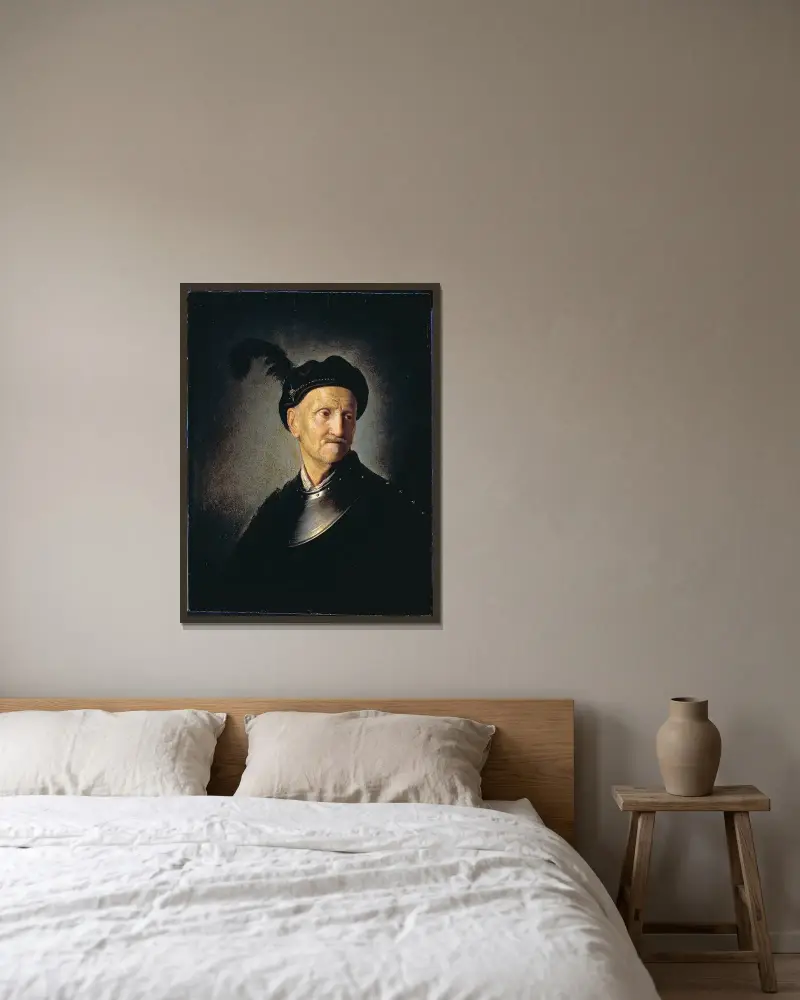 Muž v brnění, Rembrandt van Rijn v rámu na stěně