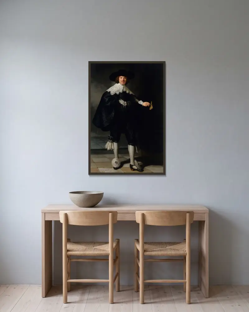 Marten Soolmans von Rembrandt van Rijn gerahmt an einer Wand