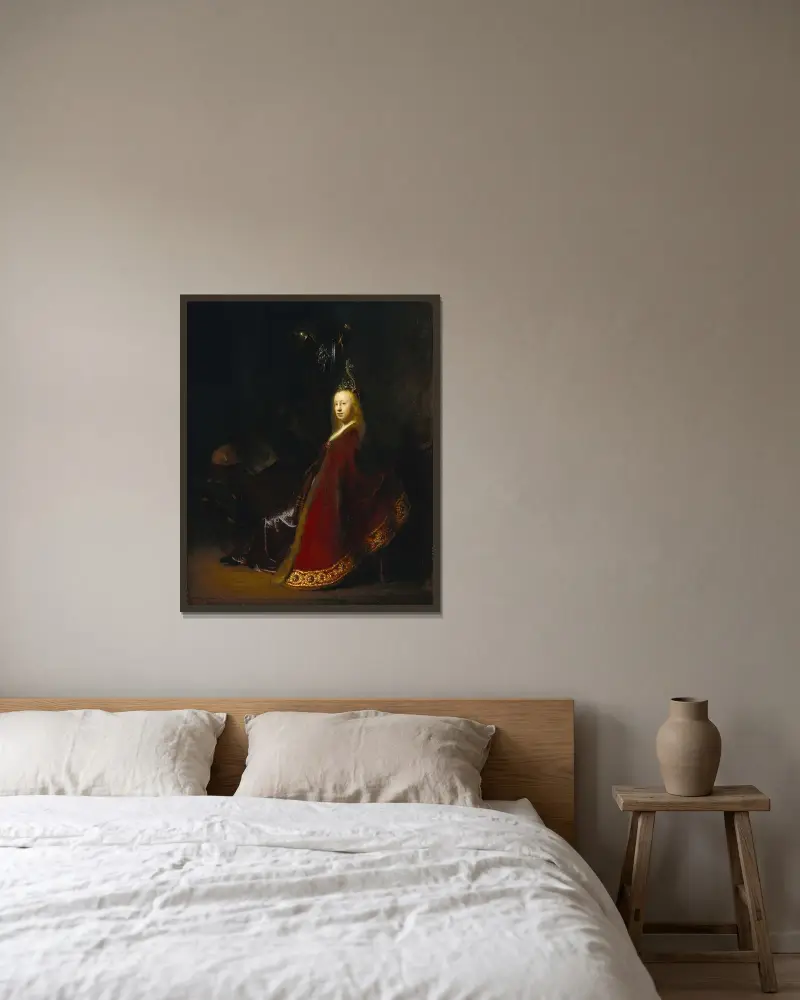 Minerva, 1631 von Rembrandt van Rijn gerahmt an einer Wand