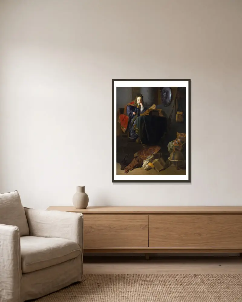 Minerva, 1630, Rembrandt van Rijn v rámu na stěně