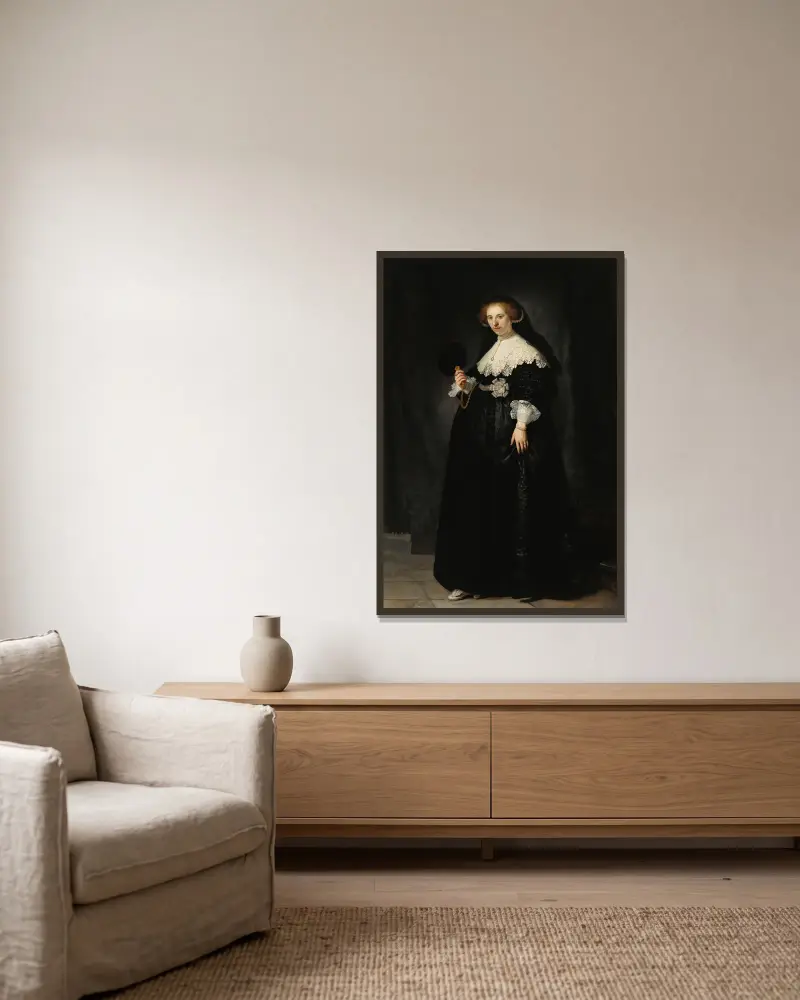 Oopjen Coppit von Rembrandt van Rijn gerahmt an einer Wand