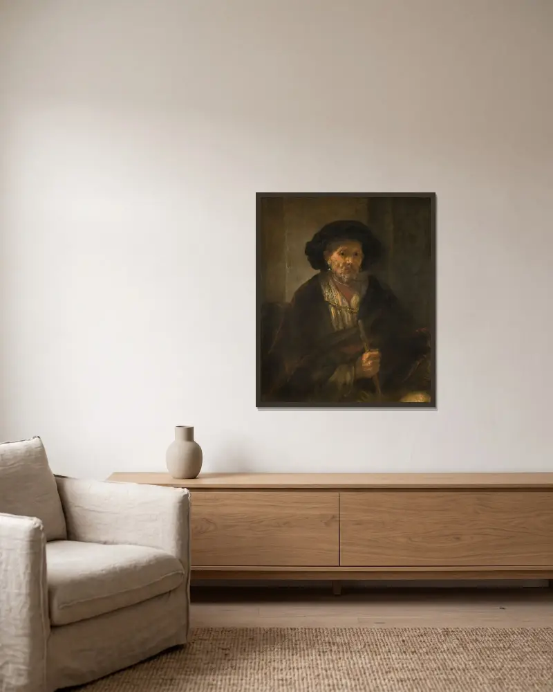 Portrait of an Old Man av Rembrandt van Rijn inramad på en vägg