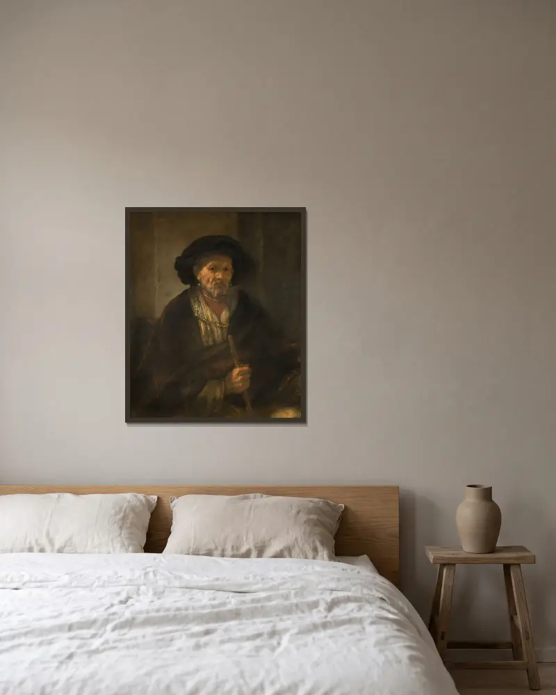 Portrait of an Old Man av Rembrandt van Rijn inramad på en vägg