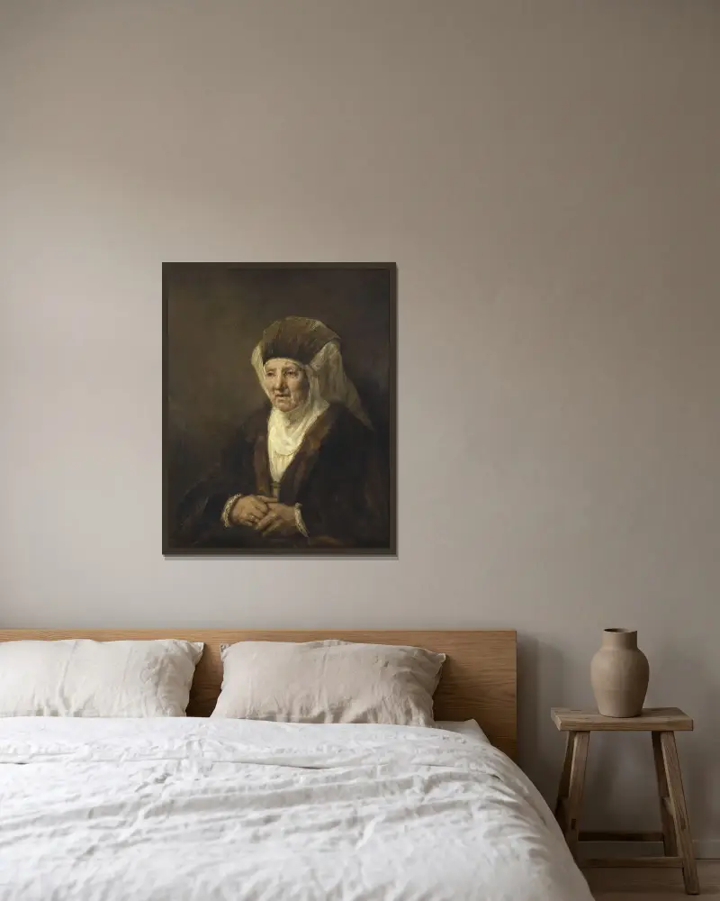 Portrait of an Old Woman av Rembrandt van Rijn inramad på en vägg