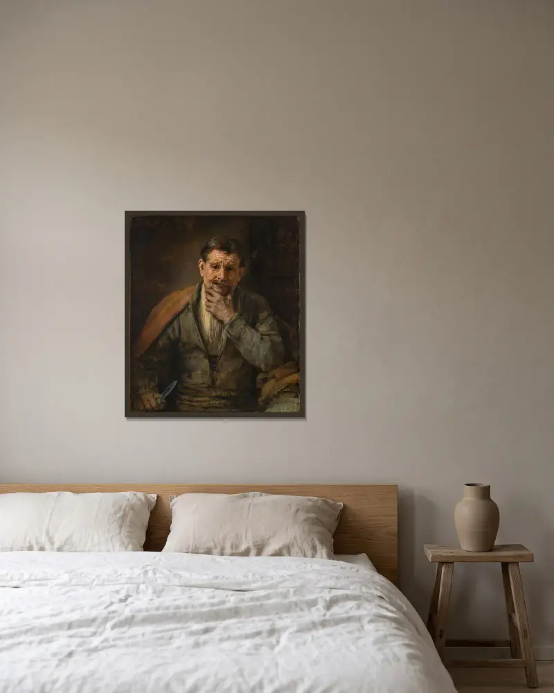 Der heilige Bartholomäus von Rembrandt van Rijn gerahmt an einer Wand