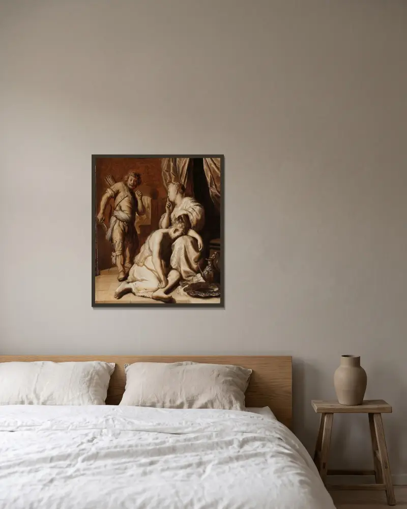 Simson und Delila von Rembrandt van Rijn gerahmt an einer Wand