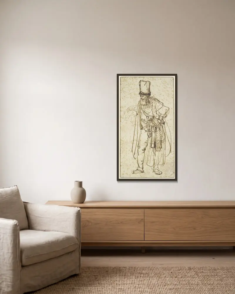 Aktor w wysokim kapeluszu, Rembrandt van Rijn w ramie na ścianie