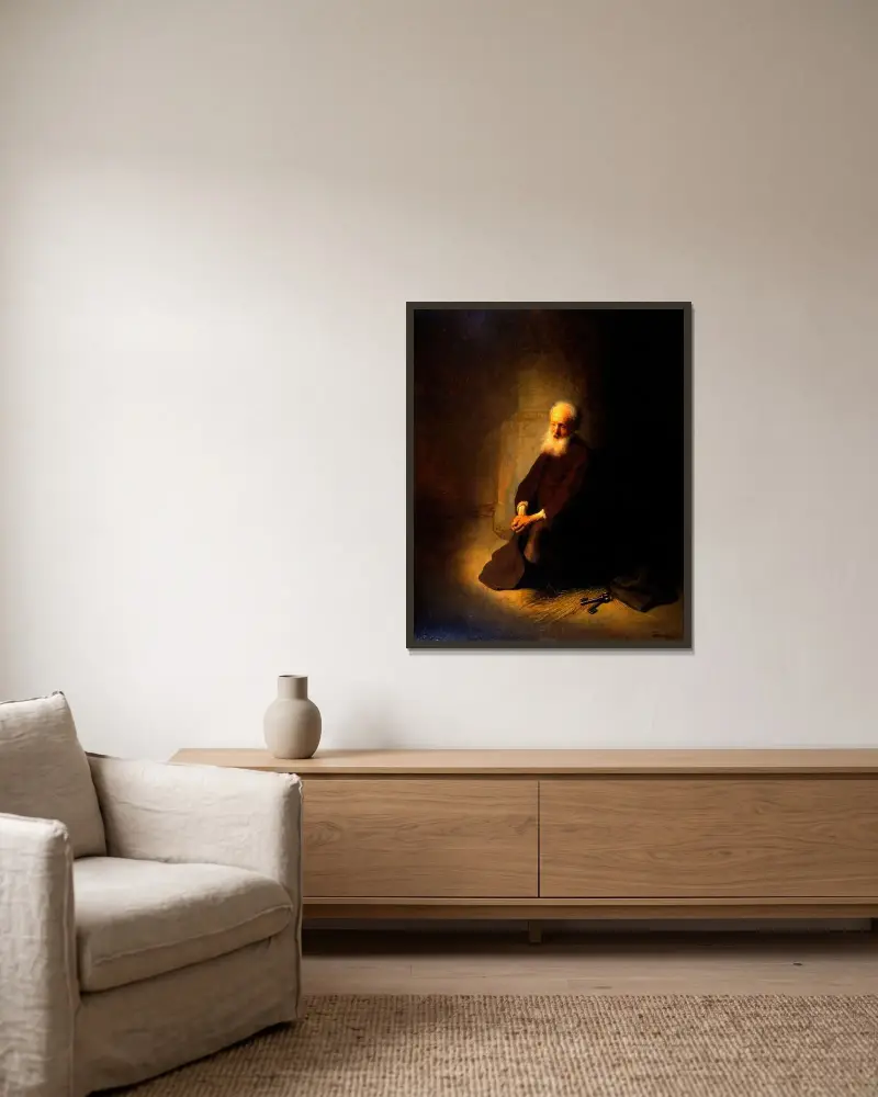 Svatý Petr ve vězení, Rembrandt van Rijn v rámu na stěně