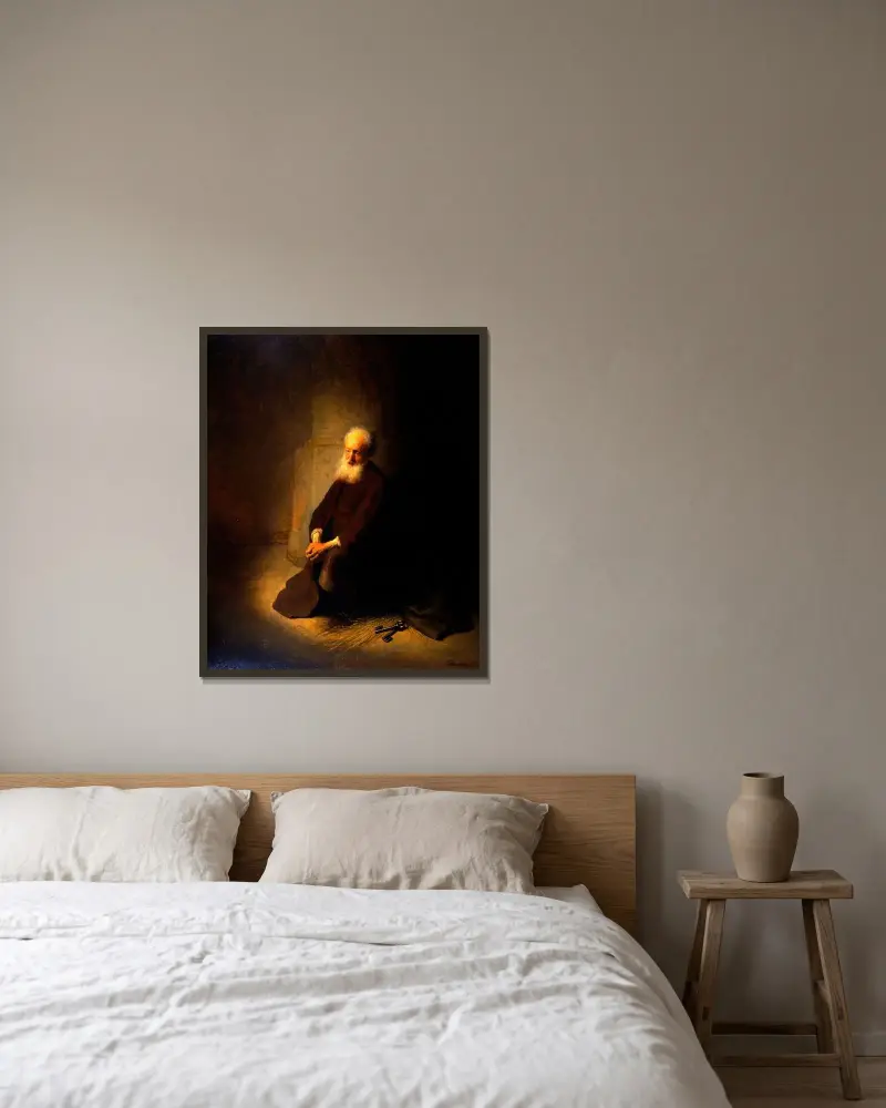 Svatý Petr ve vězení, Rembrandt van Rijn v rámu na stěně