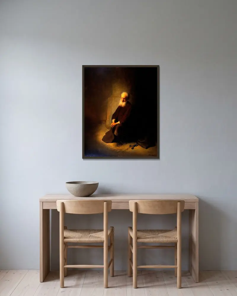 Svatý Petr ve vězení, Rembrandt van Rijn v rámu na stěně