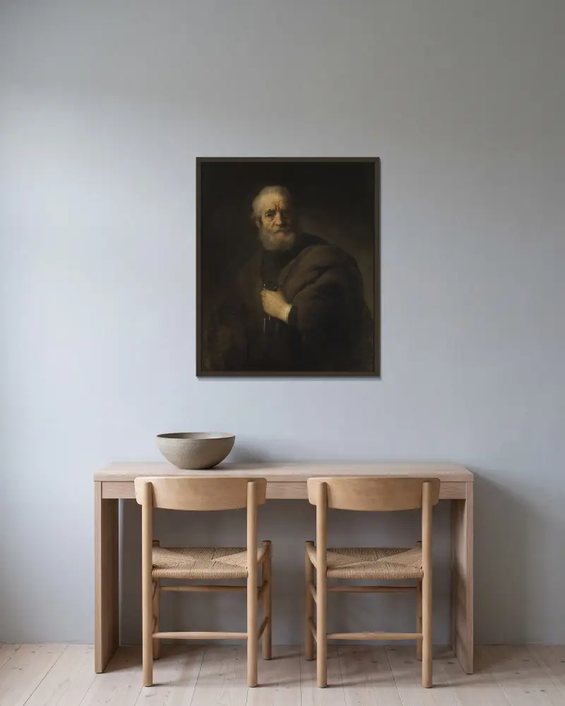 Der heilige Petrus von Rembrandt van Rijn gerahmt an einer Wand