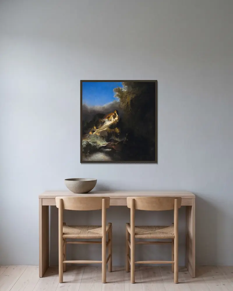The Abduction of Proserpina av Rembrandt van Rijn inramad på en vägg