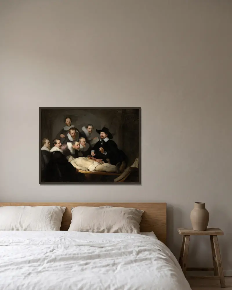 The Anatomy Lesson of Dr Nicolaes Tulp av Rembrandt van Rijn inramad på en vägg