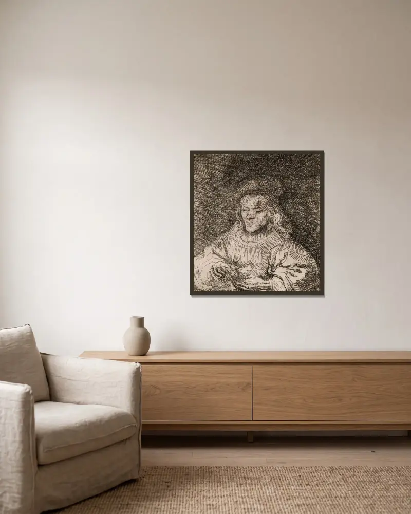 Hráč karet, Rembrandt van Rijn v rámu na stěně