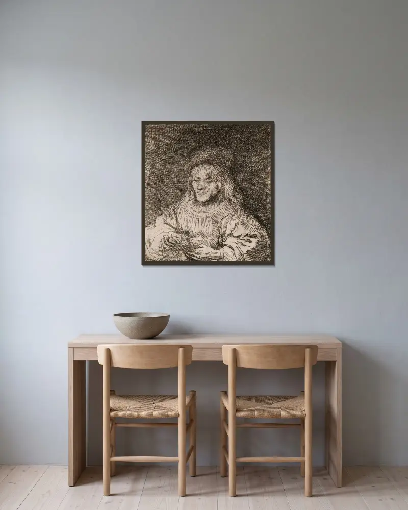 Hráč karet, Rembrandt van Rijn v rámu na stěně