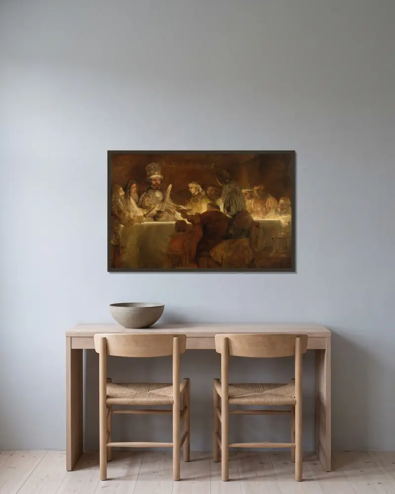 The Conspiracy of the Batavians under Claudius Civilis av Rembrandt van Rijn inramad på en vägg