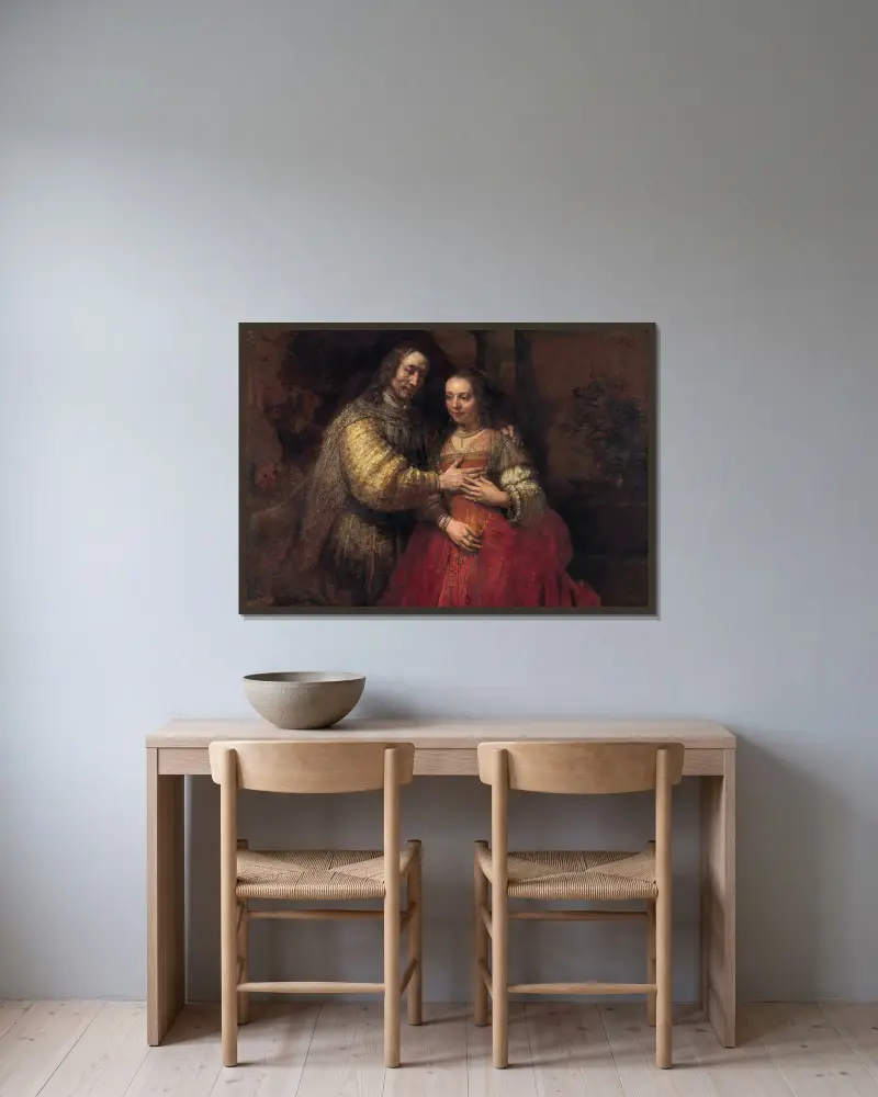 Die Judenbraut von Rembrandt van Rijn gerahmt an einer Wand
