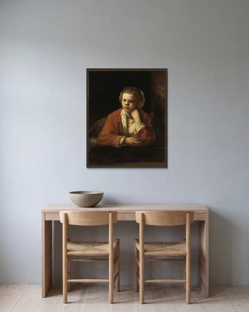 Kuchyňská služebná, Rembrandt van Rijn v rámu na stěně