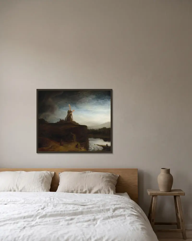 Mlýn, Rembrandt van Rijn v rámu na stěně
