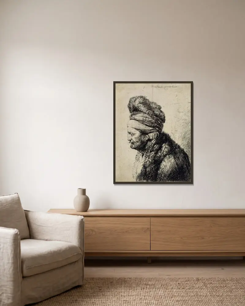 Druhá orientální hlava, Rembrandt van Rijn v rámu na stěně