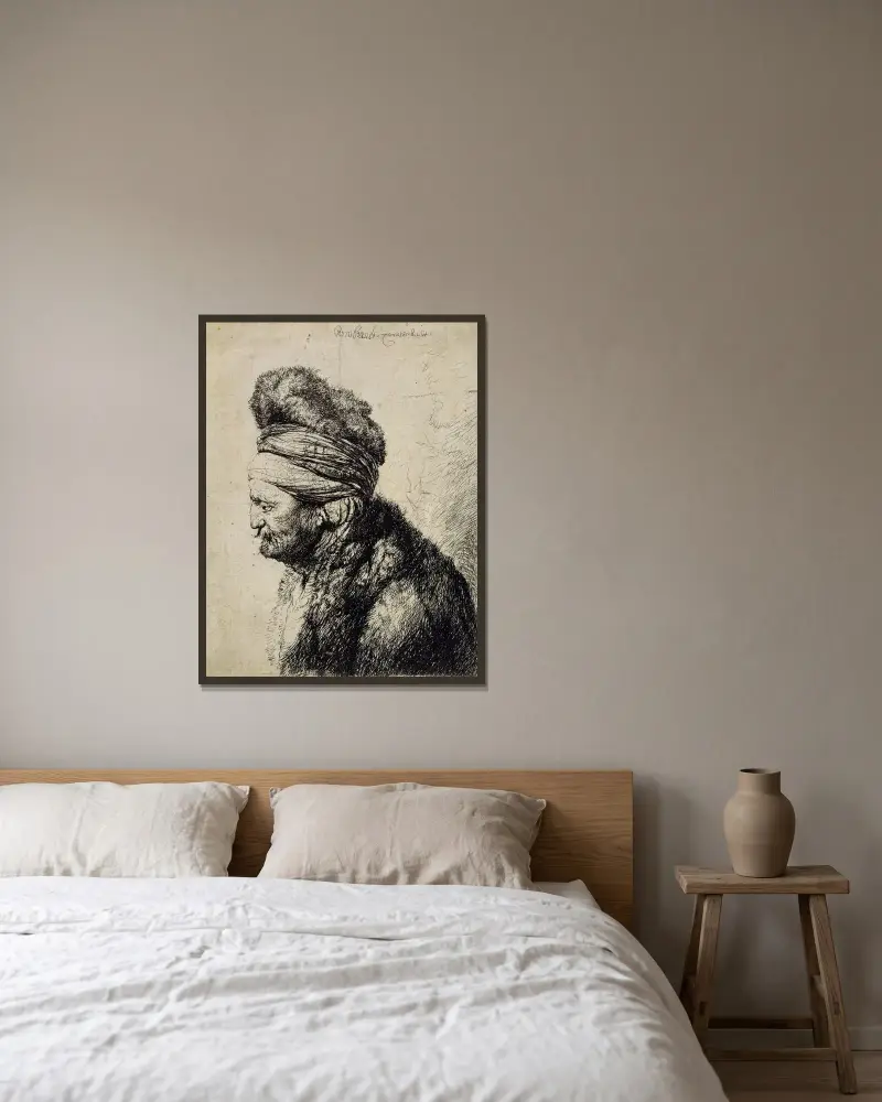 Druhá orientální hlava, Rembrandt van Rijn v rámu na stěně
