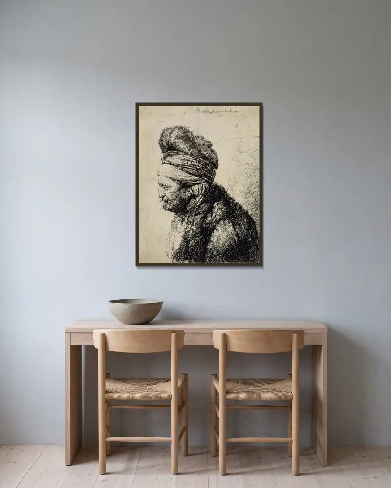 Druhá orientální hlava, Rembrandt van Rijn v rámu na stěně