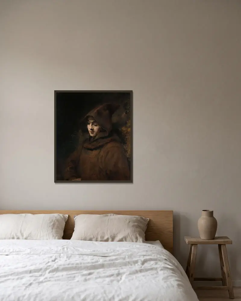 Titus in a Monk’s Habit av Rembrandt van Rijn inramad på en vägg