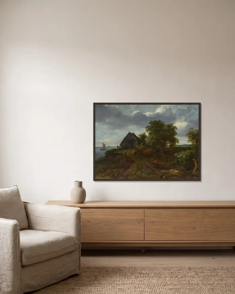 Dynlandskap med utsikt mot Haarlem av Jacob van Ruisdael inramad på en vägg
