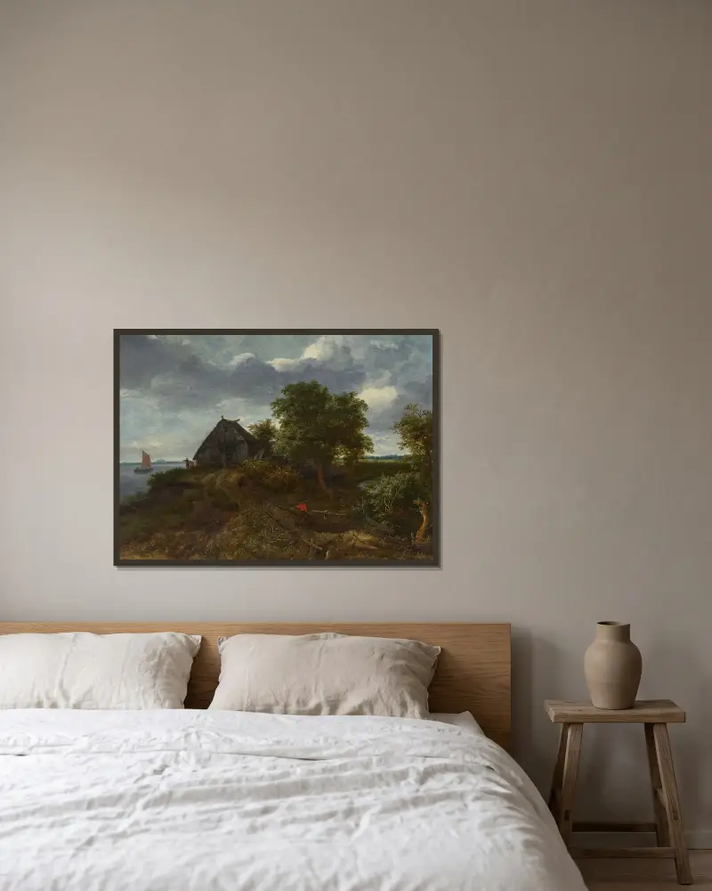 Dynlandskap med utsikt mot Haarlem av Jacob van Ruisdael inramad på en vägg