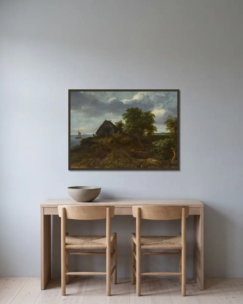 Dynlandskap med utsikt mot Haarlem av Jacob van Ruisdael inramad på en vägg