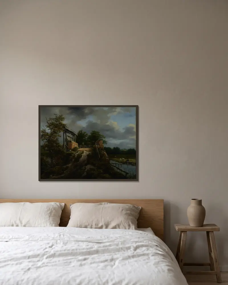 Most se zdymadlem, Jacob van Ruisdael v rámu na stěně