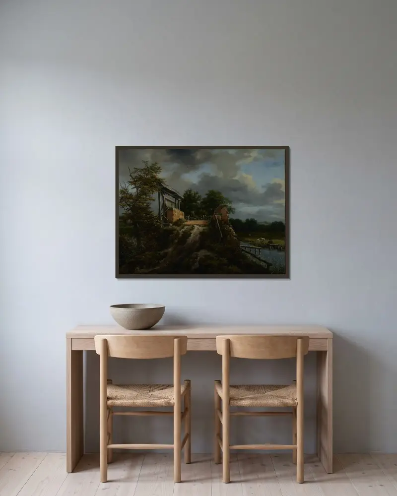 Most se zdymadlem, Jacob van Ruisdael v rámu na stěně