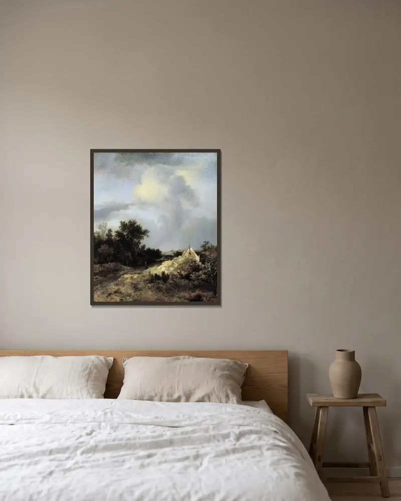 Dynlandskap med staket av Jacob van Ruisdael inramad på en vägg