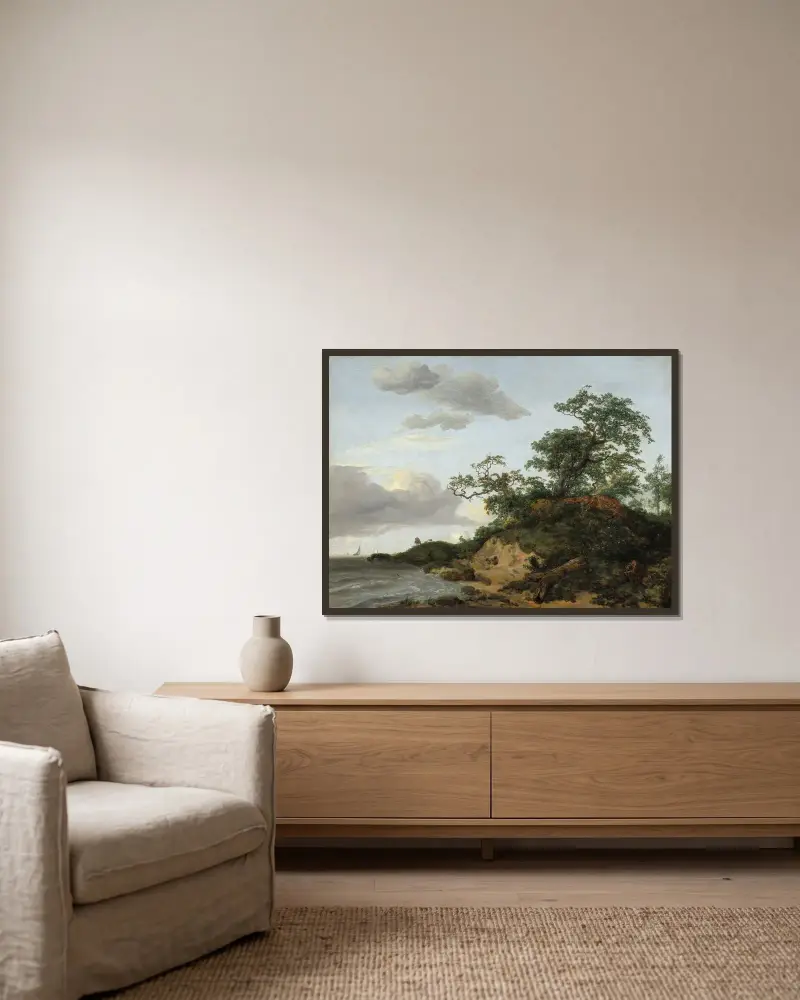Dyner vid havet av Jacob van Ruisdael inramad på en vägg