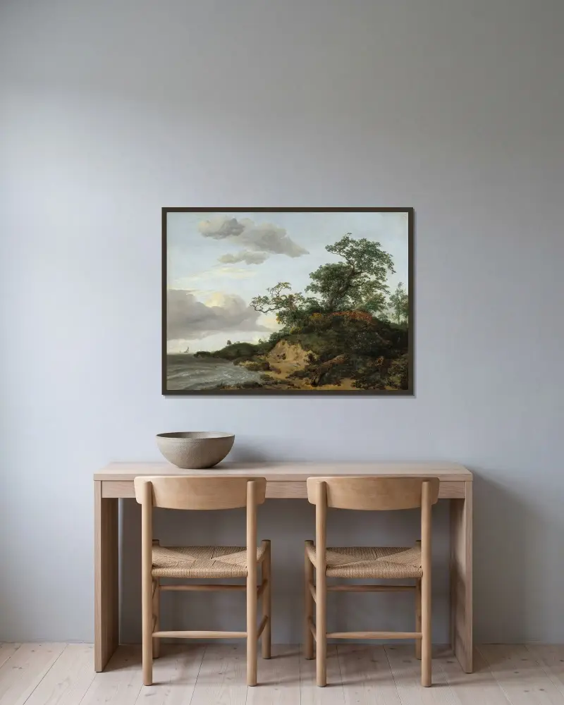 Dyner vid havet av Jacob van Ruisdael inramad på en vägg