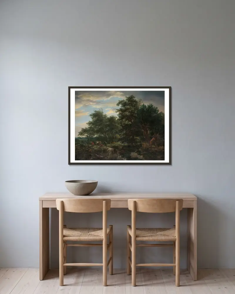 Lesní scéna, Jacob van Ruisdael v rámu na stěně