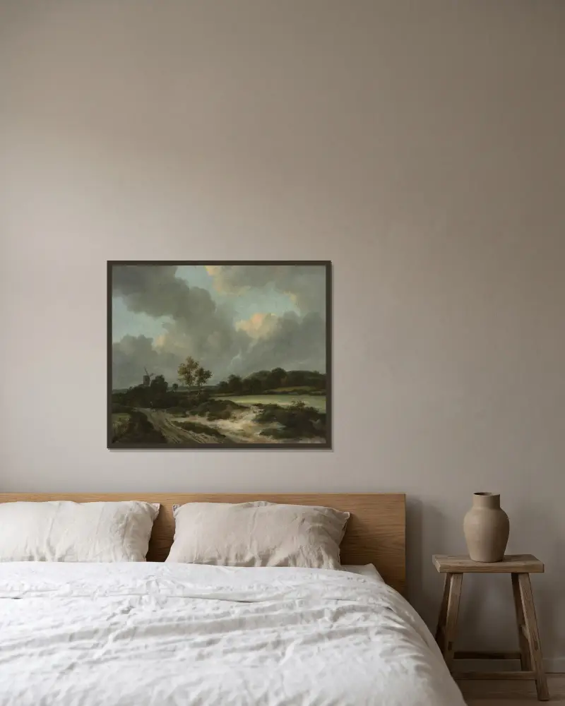 Sädesfält av Jacob van Ruisdael inramad på en vägg