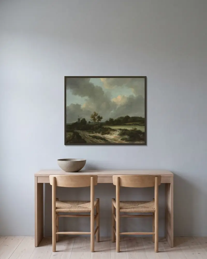 Sädesfält av Jacob van Ruisdael inramad på en vägg