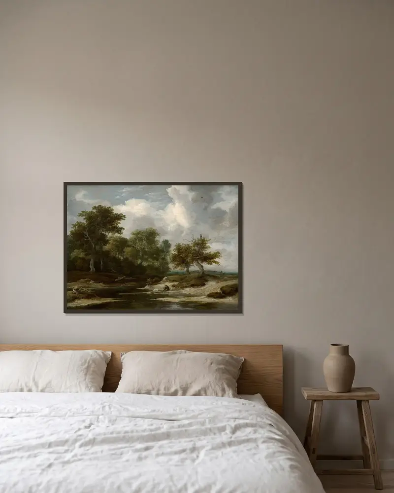 Rastande resenär av Jacob van Ruisdael inramad på en vägg