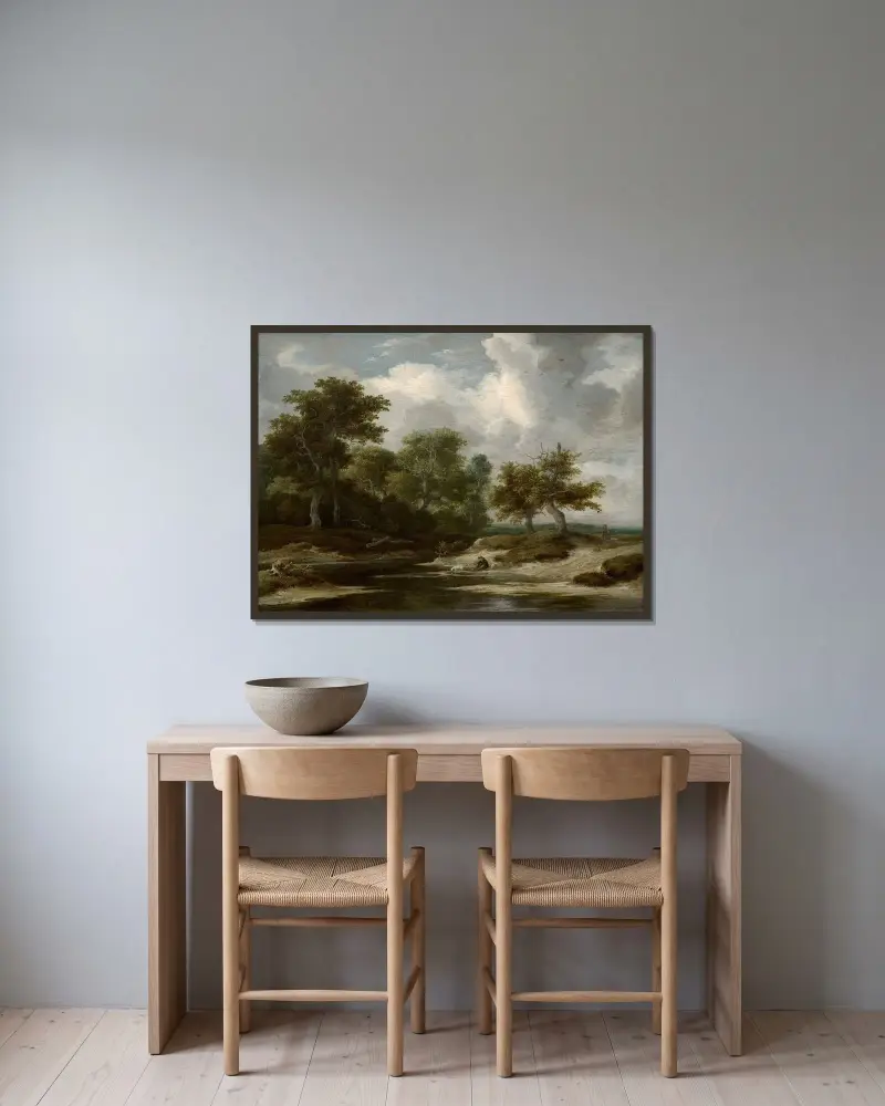 Rastande resenär av Jacob van Ruisdael inramad på en vägg