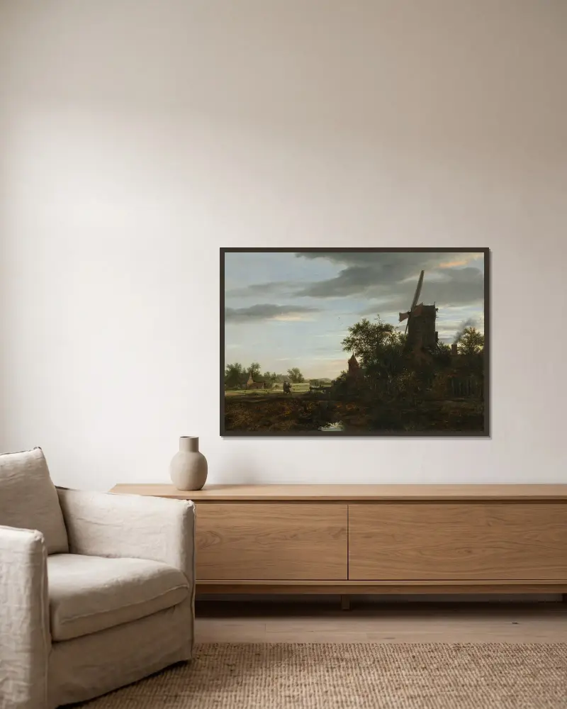 Pejzaż z wiatrakiem, Jacob van Ruisdael w ramie na ścianie