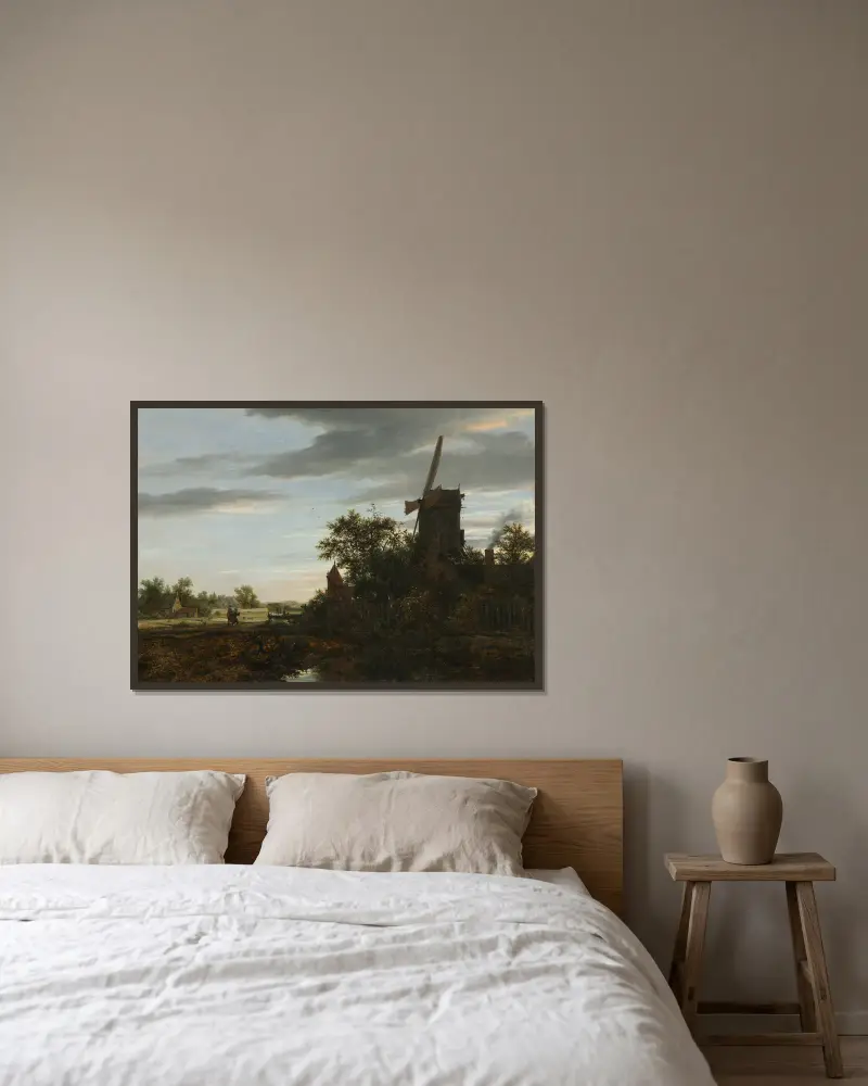 Pejzaż z wiatrakiem, Jacob van Ruisdael w ramie na ścianie