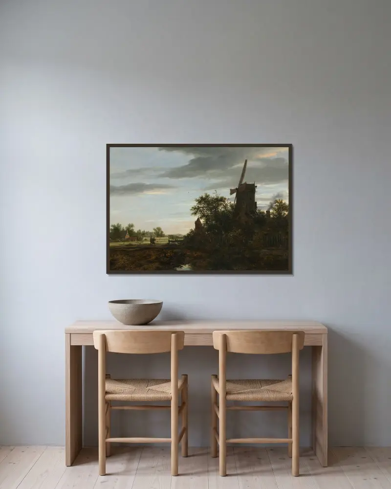 Pejzaż z wiatrakiem, Jacob van Ruisdael w ramie na ścianie