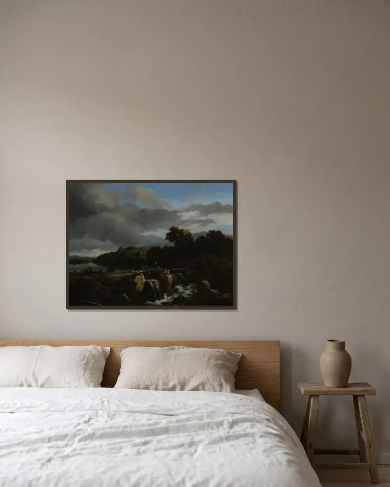 Krajina s kaskádou, Jacob van Ruisdael v rámu na stěně
