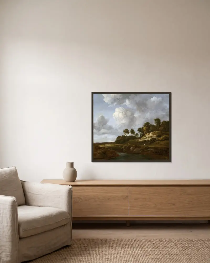 Landskap med sädesfält av Jacob van Ruisdael inramad på en vägg