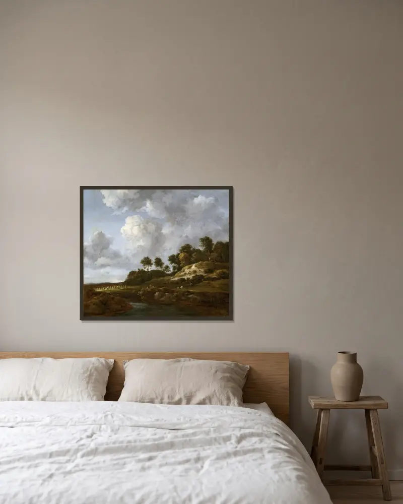 Landskap med sädesfält av Jacob van Ruisdael inramad på en vägg