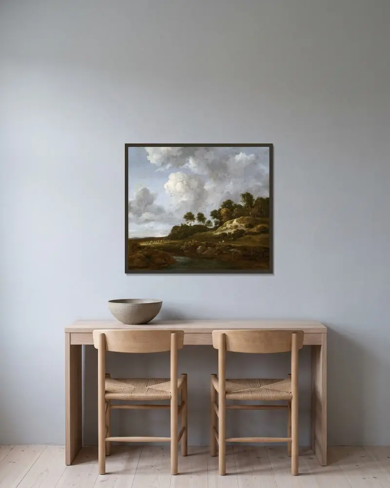 Landskap med sädesfält av Jacob van Ruisdael inramad på en vägg